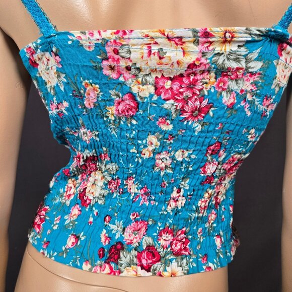 Y2K Blue Floral Lace Bustier Top Ribbon Bow Size M Fairy Feminine Coquette - Picture 9 of 10